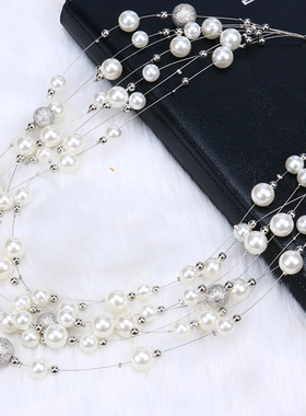 韩国时尚多层珍珠项链女欧美夸张