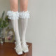 袜贵人奶油风蕾丝多层花边蝴蝶结薄款 天鹅绒少女洛丽塔中筒小腿袜