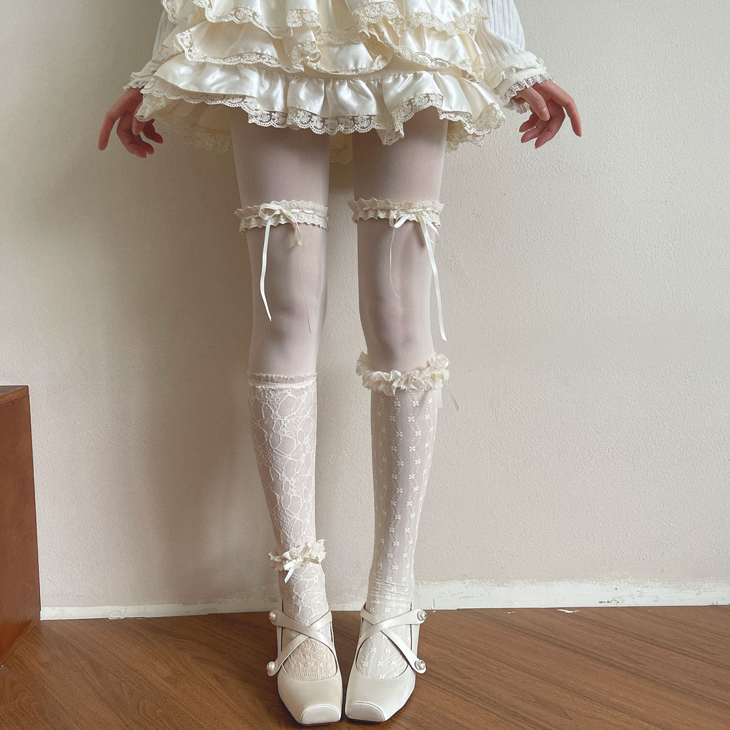 袜贵人新品唯美洛丽塔少女叠穿花边蕾丝天鹅绒蝴蝶结裤袜中筒袜女,女士内衣/男士内衣/家居服,连裤袜/打底袜,淘宝优惠券,粉丝福利购,淘宝优惠卷