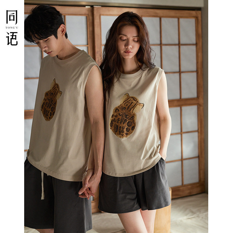 同语情侣睡衣夏季莫代尔棉凉感背睡袍/浴袍