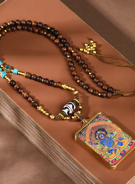 藏式吊坠手工天珠项链唐卡绳新中式扎基拉姆蛇年玛瑙复古编织挂绳