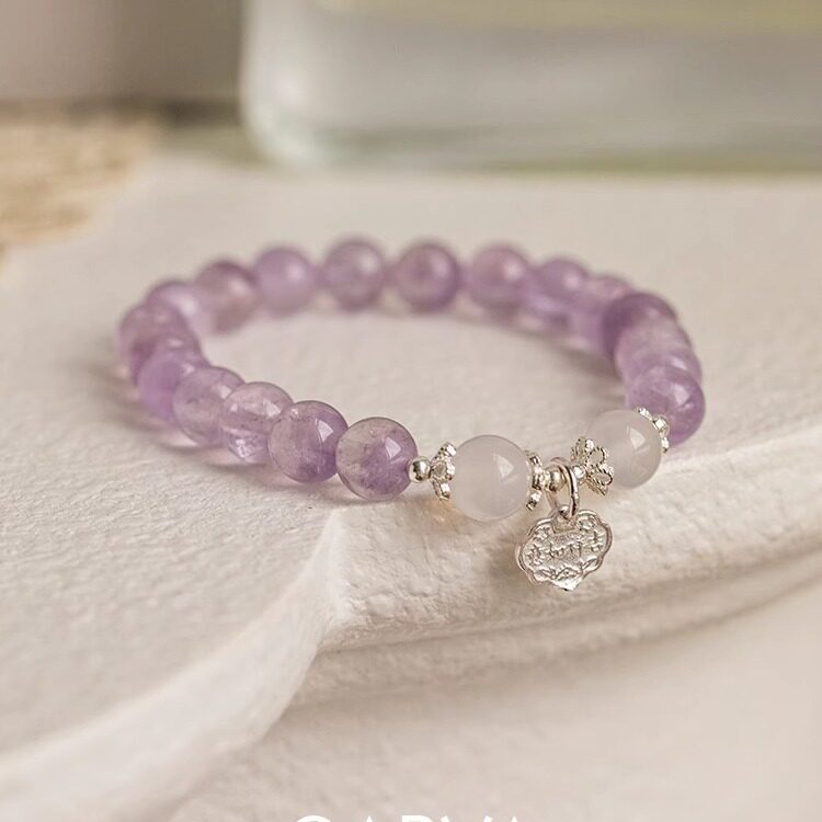 S925银平安锁天然紫水晶手链女生轻奢紫玉闺蜜玛瑙手串转运礼物