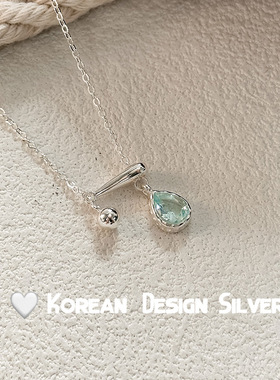 Pangbai 蓝色水滴s925纯银流苏项链气质小众抽拉式可调节锁骨链