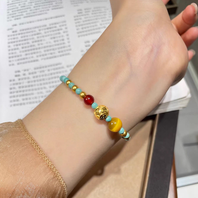 绿松石转运珠手链串珠轻奢小众手串女生高级感新中式沙金手饰女