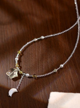 日系原创小众设计ins项链女星月吊坠百搭黄水晶锁骨链精致饰品