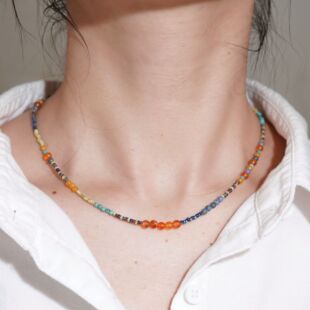 山居秋暝天然石黄玉绿松石项链女文艺复古民族风轻奢高级感锁骨链