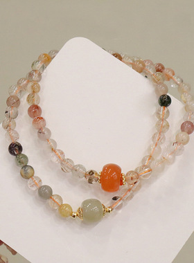 天然彩发晶手链女简约高级感和田玉南红转运珠ins小众设计手串