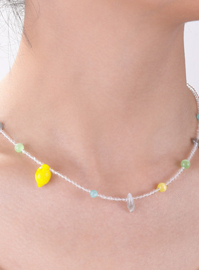 ins甜美原创清透柠檬多巴胺项链水晶简约时尚猫眼锁骨链项饰品