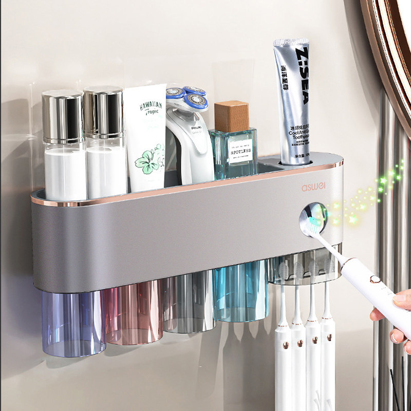 电动牙刷架子置物架高端卫生间免打孔刷牙杯漱口杯收纳壁挂放牙膏