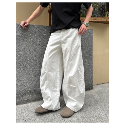 ZICHENG 新款男士白色阔腿休闲裤解构设计弯刀裤韩系慵懒风拖地裤
