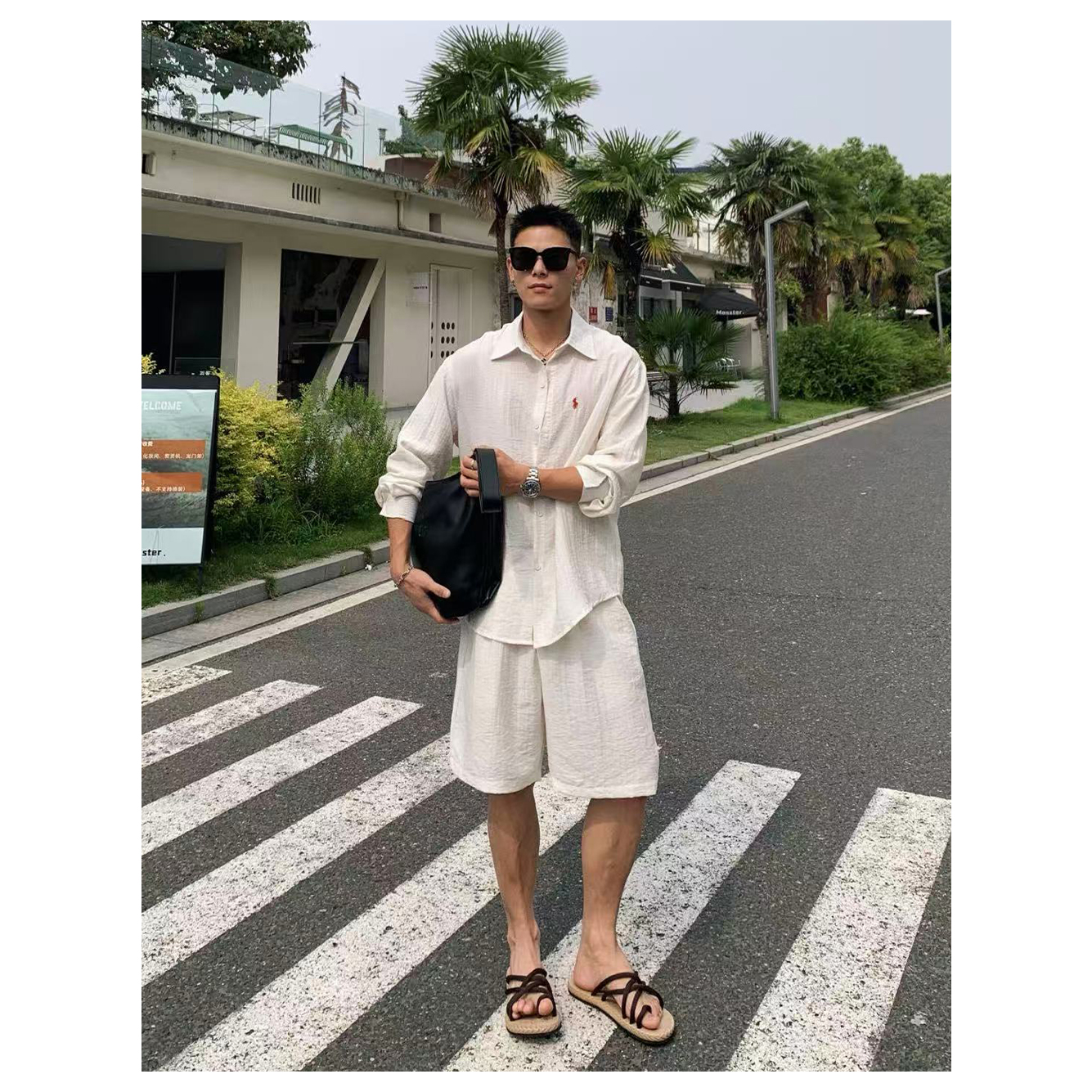 阿d服饰 25ss 夏季松弛感老钱风慵懒亚麻长袖衬衫套装休闲宽松