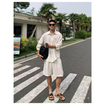 阿d服饰 25ss 夏季松弛感老钱风慵懒亚麻长袖衬衫套装休闲宽松