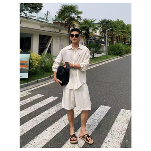 阿d服饰 25ss 夏季松弛感老钱风慵懒亚麻长袖衬衫套装休闲宽松