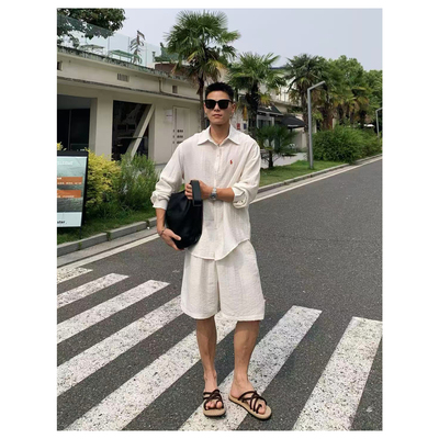 阿d服饰 25ss 夏季松弛感老钱风慵懒亚麻长袖衬衫套装休闲宽松