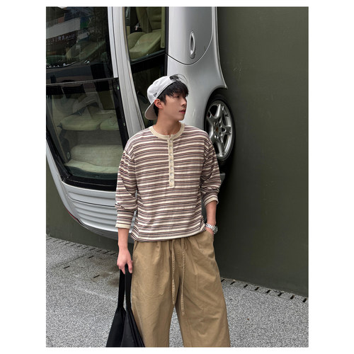 ZICHENG 2026春季新款套头条纹宽松型休闲风 长袖男士针织衫毛衣