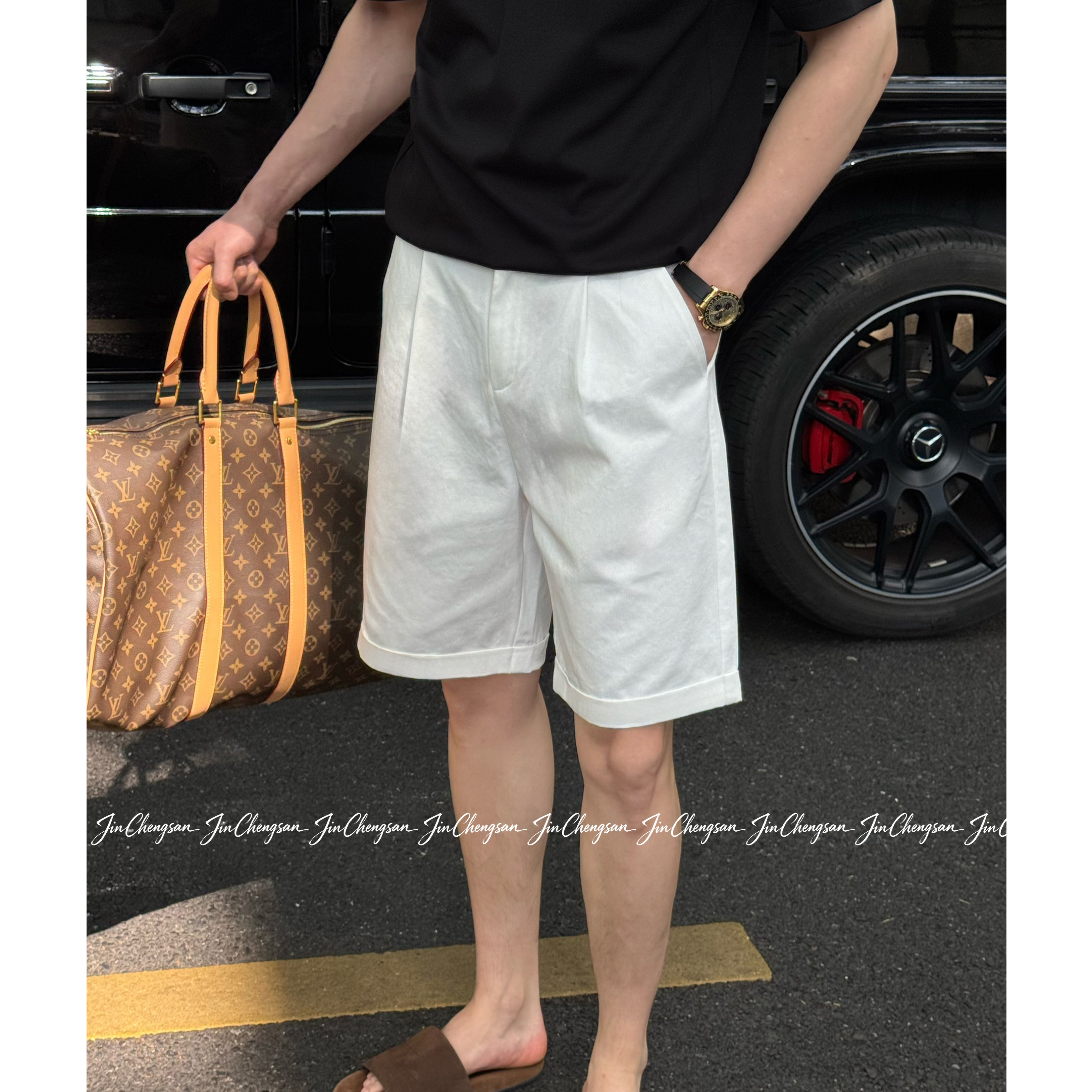 美式风白色五分短裤男夏季宽松百搭休闲裤薄款中裤