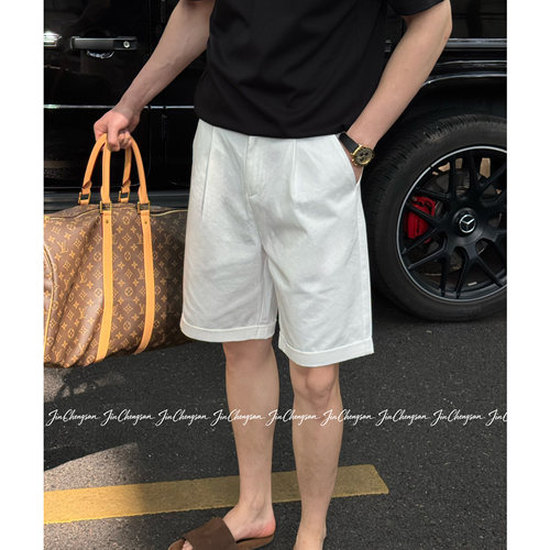 美式风白色五分短裤男夏季宽松百搭休闲裤薄款中裤