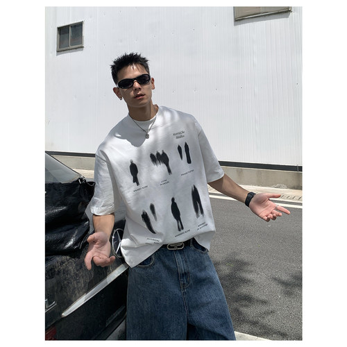 阿d服饰 25ss夏季 重磅纯棉单品 3D印花 男士百搭廓形短袖T恤