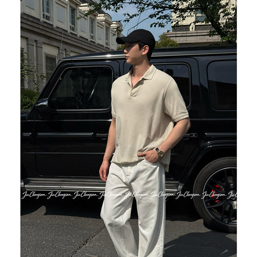 新款老钱风浅灰POLO短袖休闲舒适百搭男同款短袖