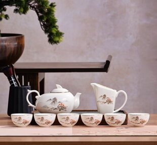 唐山骨质瓷茶具套装家用客厅办公室会客泡茶茶杯盖碗送礼盒装茶漏