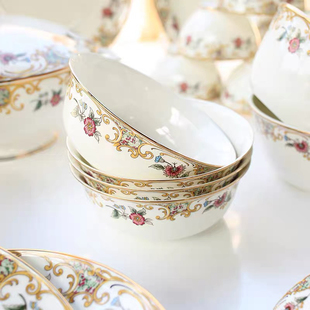 骨质瓷6英寸吃面碗中式大碗汤碗家用陶瓷碗套装米饭碗4只装