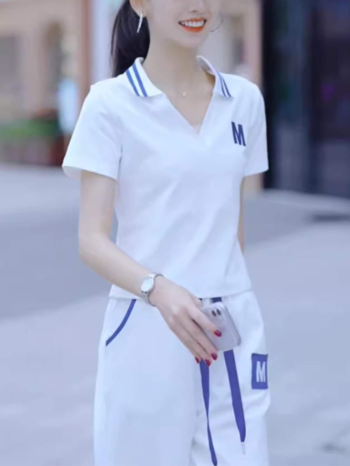 유럽 ??역 캐주얼 스포츠 정장 여성의 느슨한 한국어 버전 2024 여름 봄 가을 새로운 반팔 패션 투피스 세트