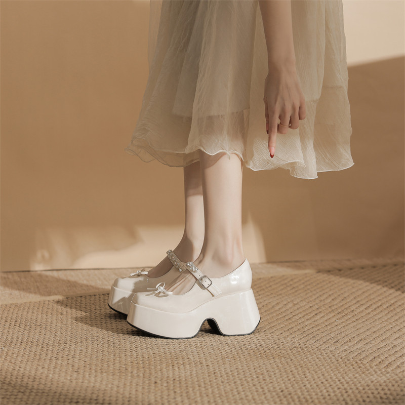 网红黑色蝴蝶结水钻松糕底单鞋女新款一字带玛丽珍鞋厚底高跟鞋,女鞋,玛丽珍鞋,淘宝优惠券,粉丝福利购,淘宝优惠卷