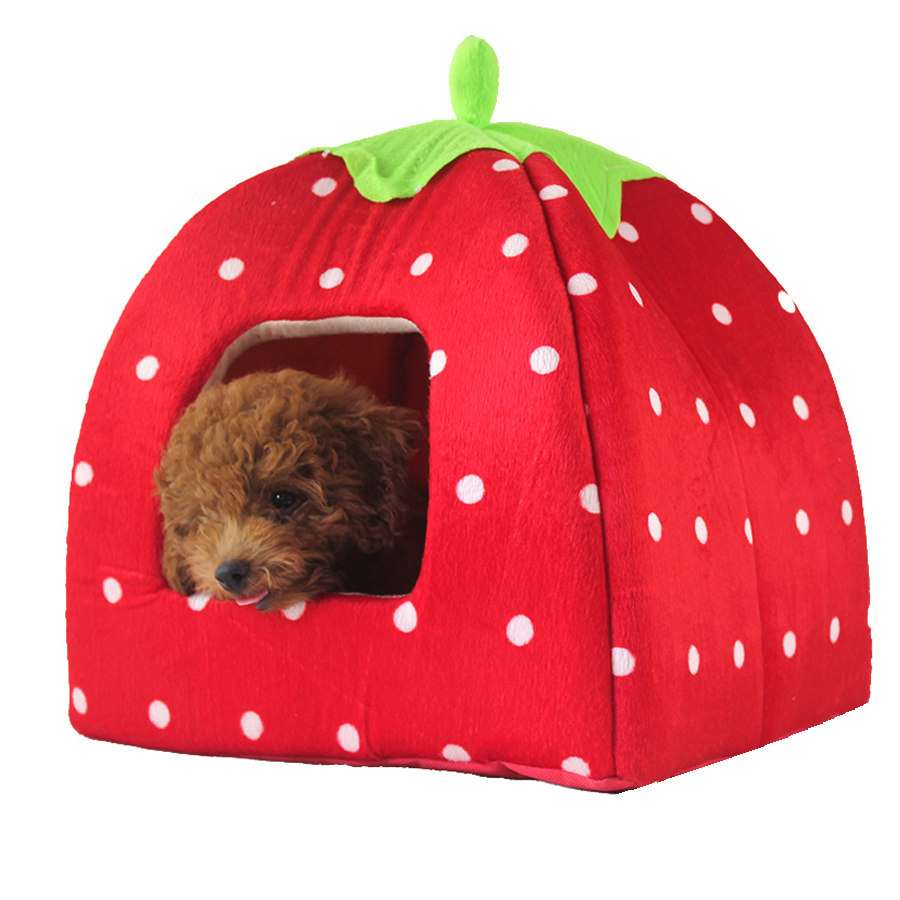 狗窝可拆洗秋冬保暖泰迪比熊贵宾狗窝草莓窝猫咪宠物用品中小型犬