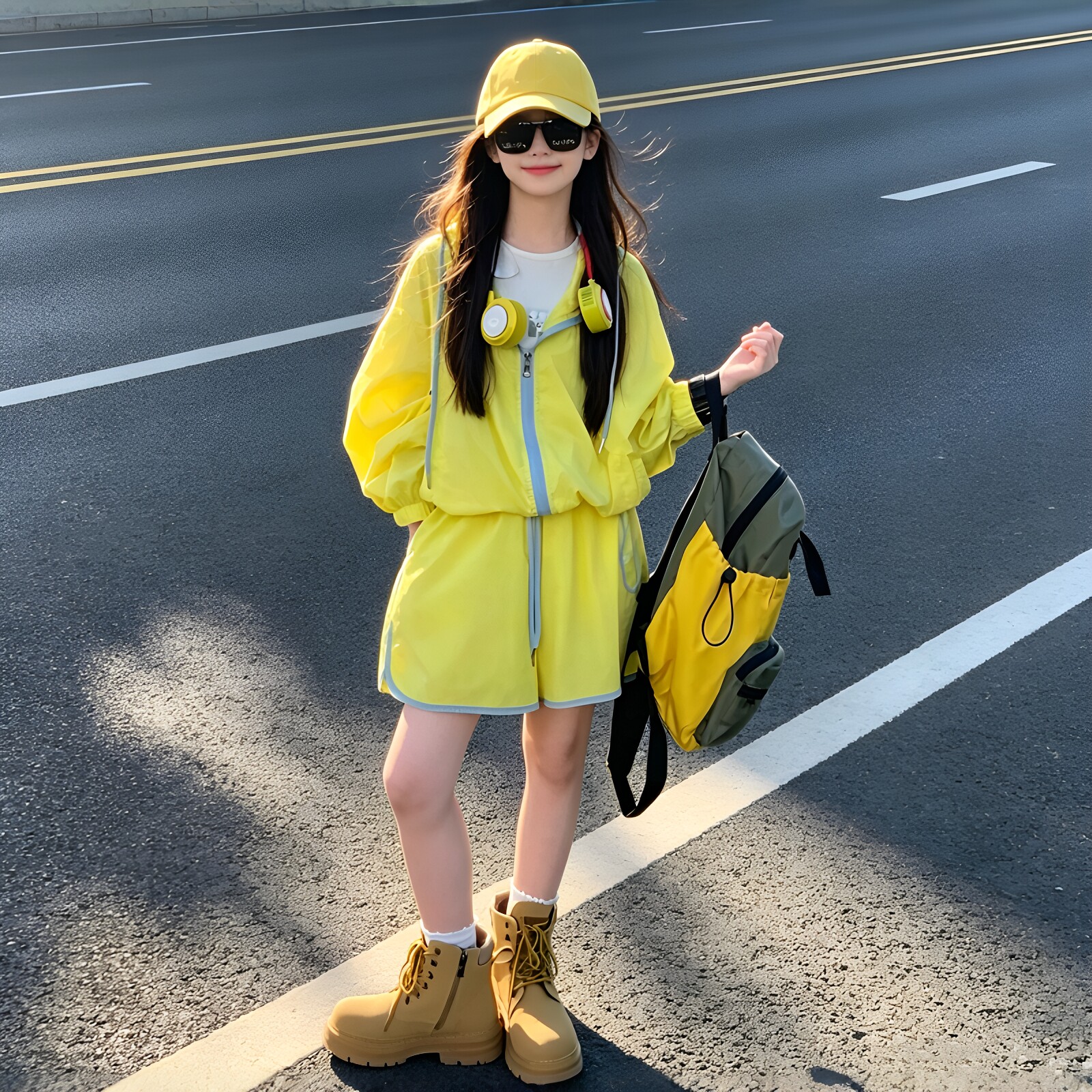 女童韩版休闲连帽上衣短裤套装