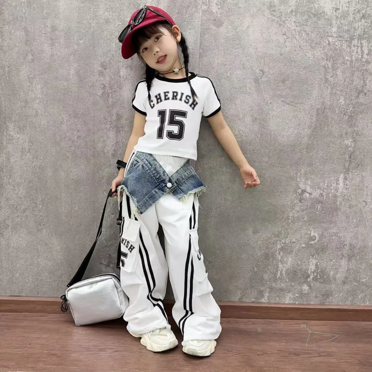 女童套装夏装2026新款儿童时髦洋气工装裤大童女孩短袖T恤两件套