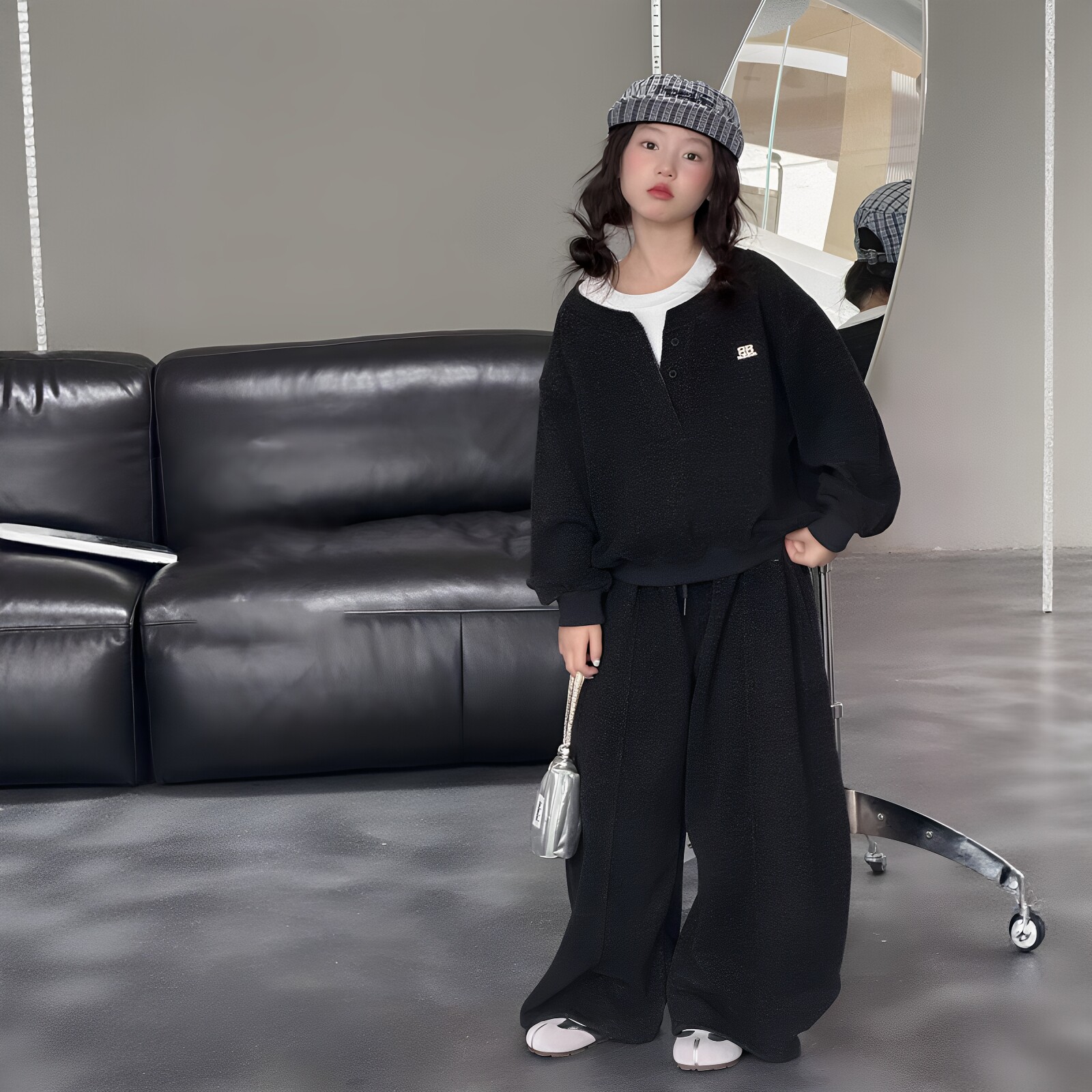 女童秋季韩版假两件卫衣阔腿裤