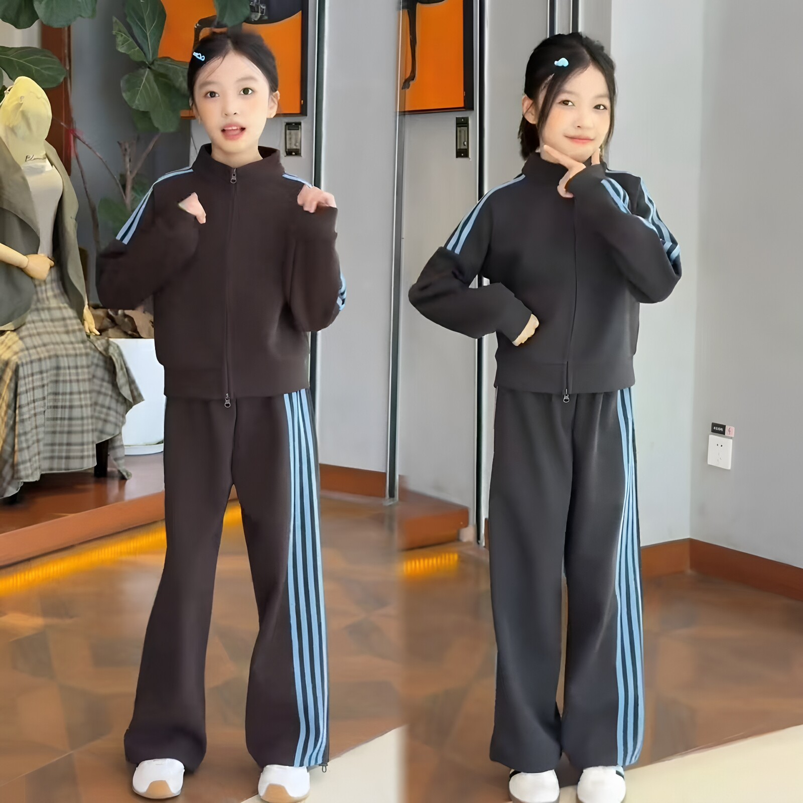 女童运动洋气拉条外套休闲裤套装