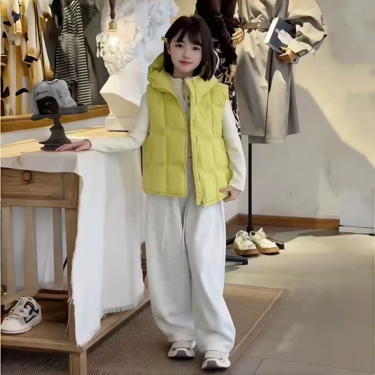女童韩系保暖泡芙羽绒棉连帽马甲
