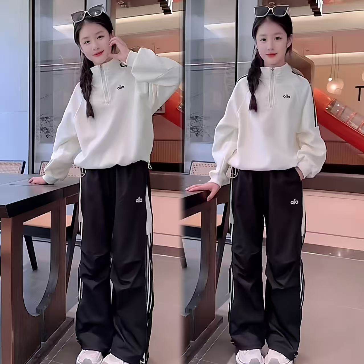 女童秋季高级感纯色立领半拉链卫衣休闲拉条工装裤学生运动套装韩,童装/婴儿装/亲子装,套装,淘宝优惠券,粉丝福利购,淘宝优惠卷