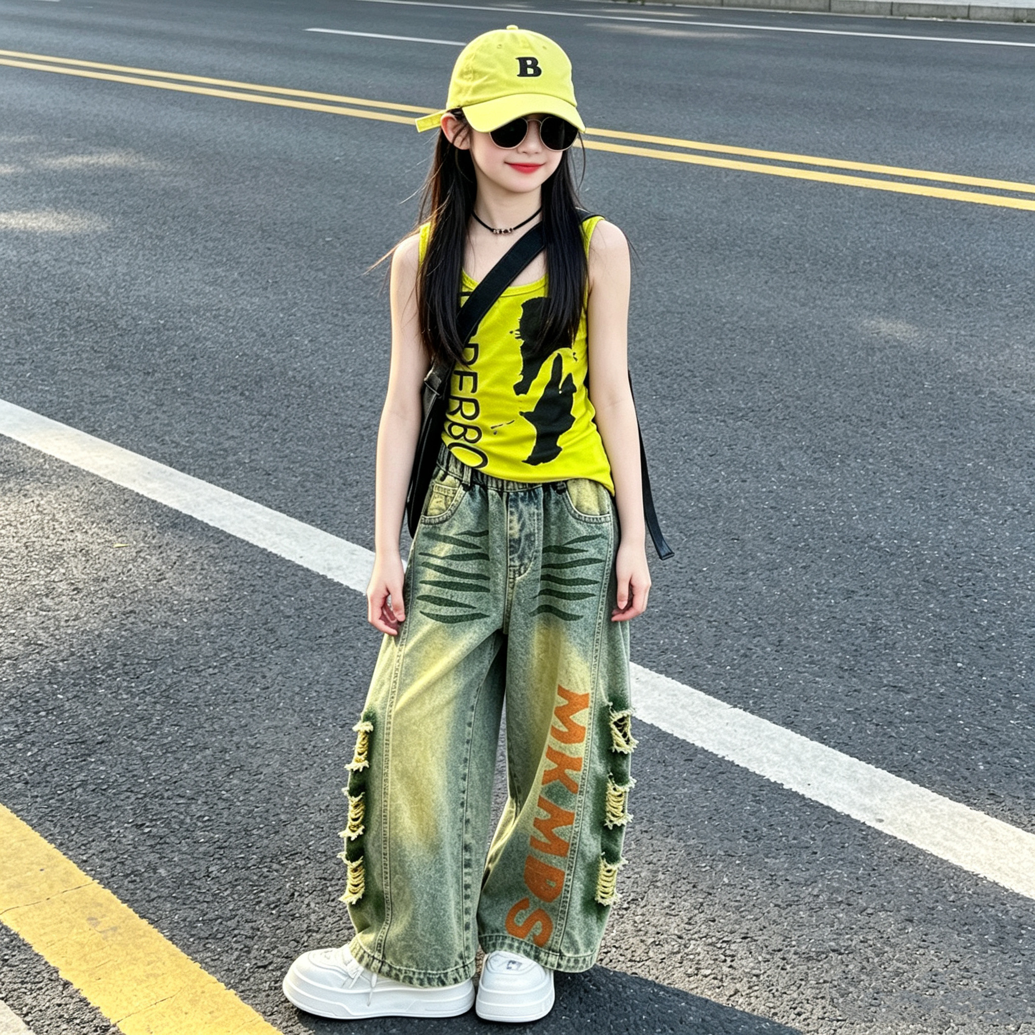 女童不规则背心弯刀裤套装潮