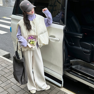 女童秋冬超好看紫色高领拉链毛衣开衫百搭马甲加绒阔腿裤三件套潮