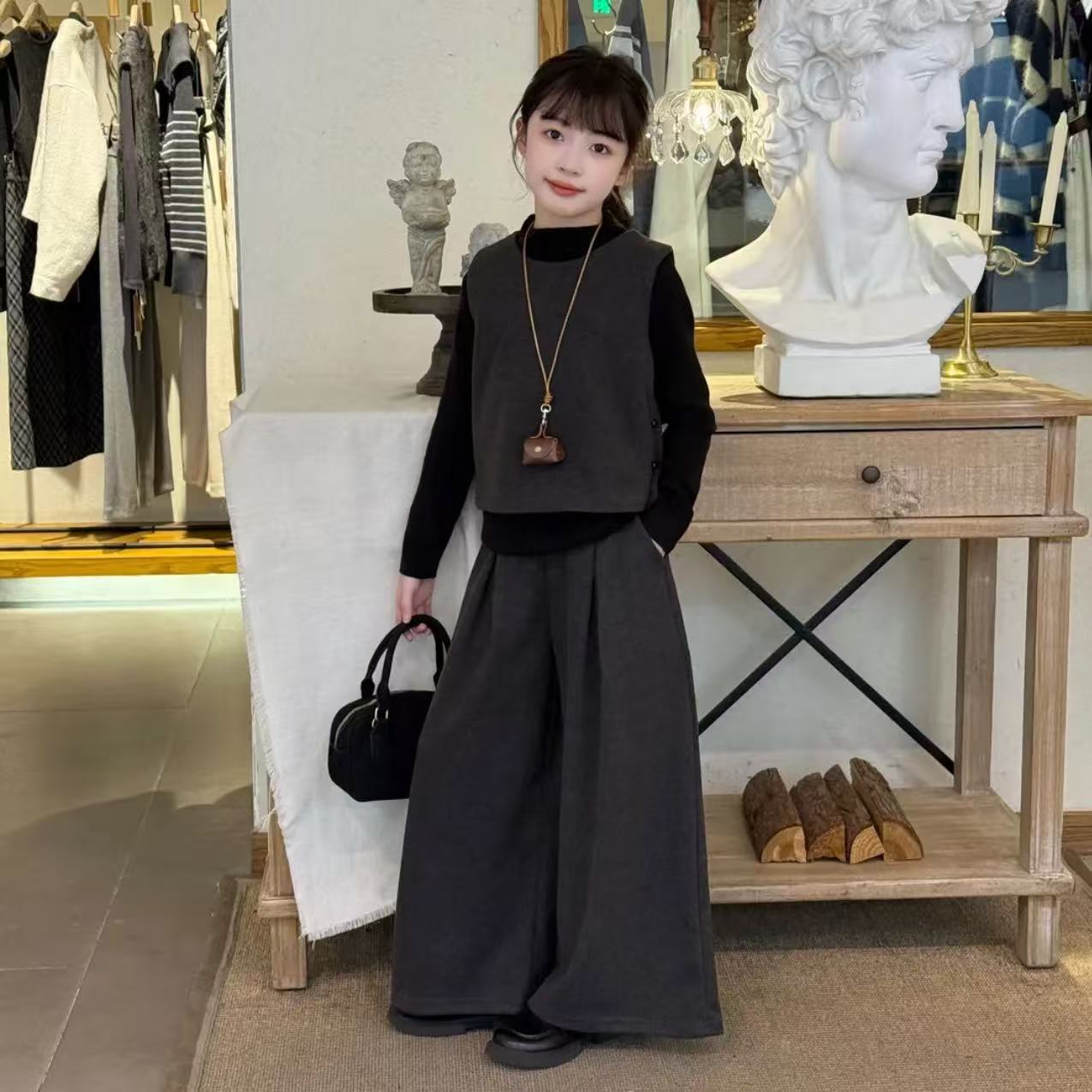女童打底衫马甲阔腿裤三件套