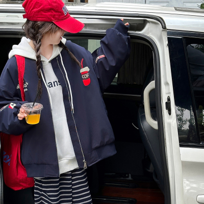 女童秋冬美式学院风夹棉棒球服