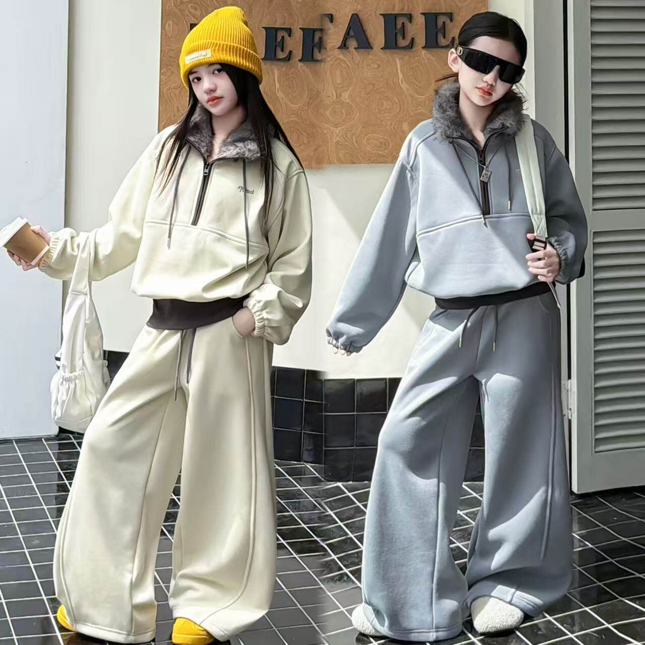 女童假两件卫衣加厚运动裤两件套