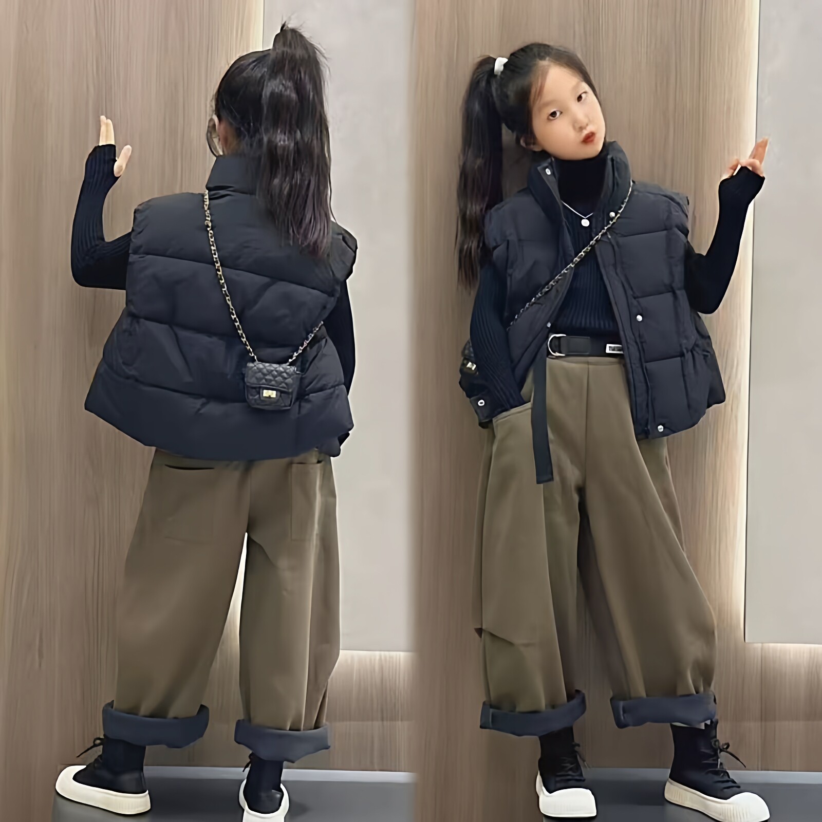 女童保暖立领短款面包服马甲外套