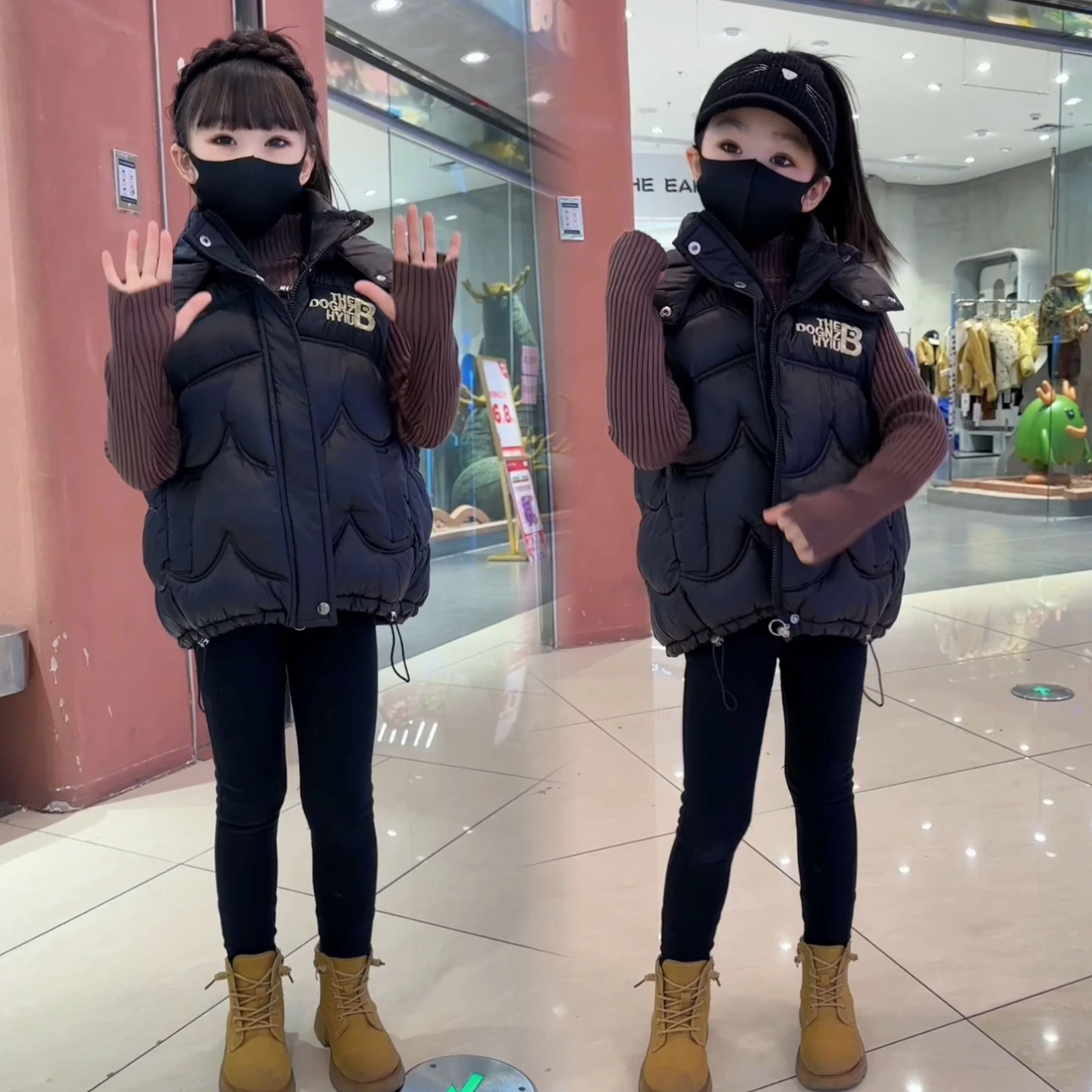 女童羽绒绵黑金马甲冬季外穿韩版