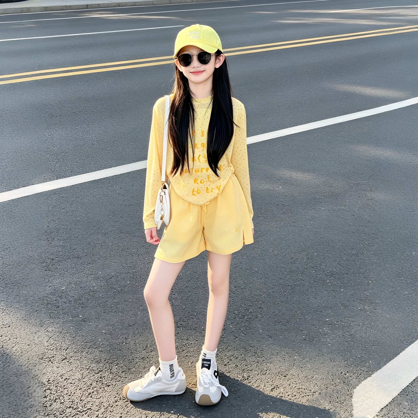女童甜美长袖罩衫防晒衣短裤套装
