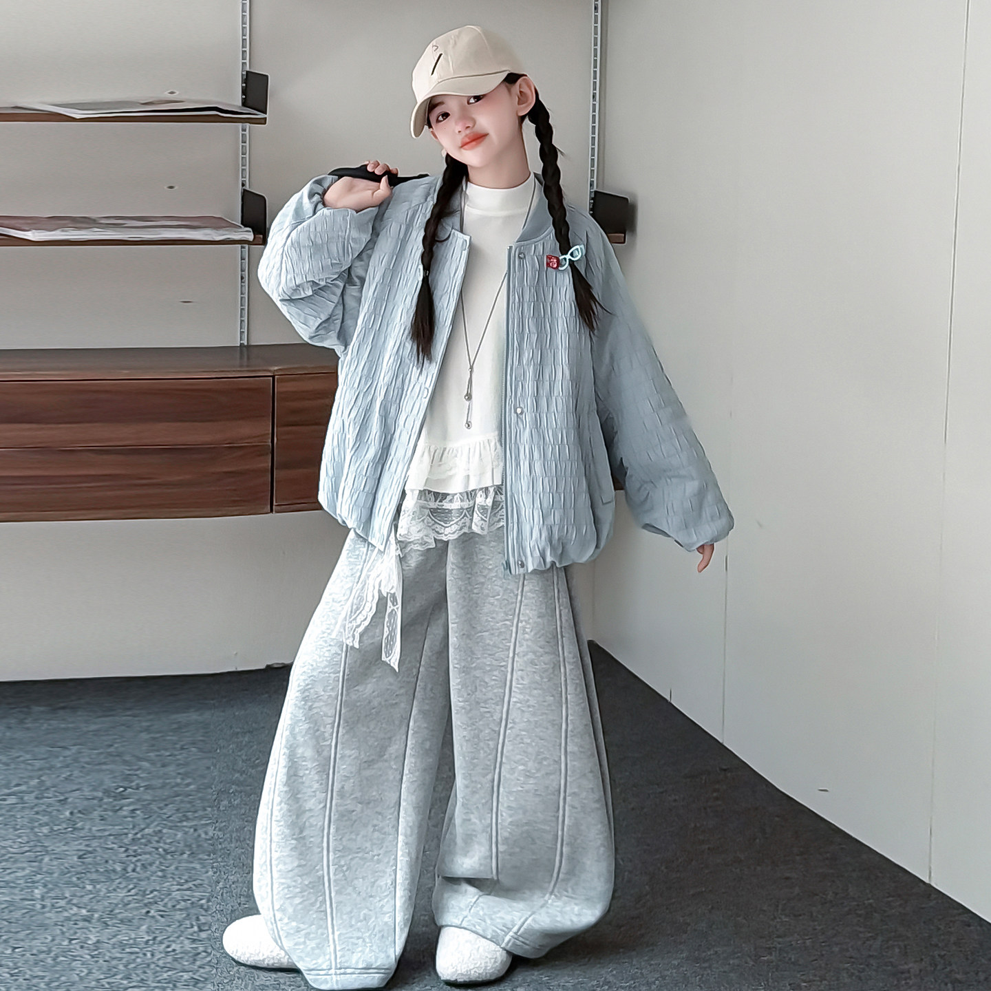 女童棒球服外套打底衫卫裤三件套