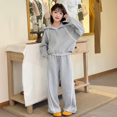 女童花边卫衣背心阔腿裤三件套