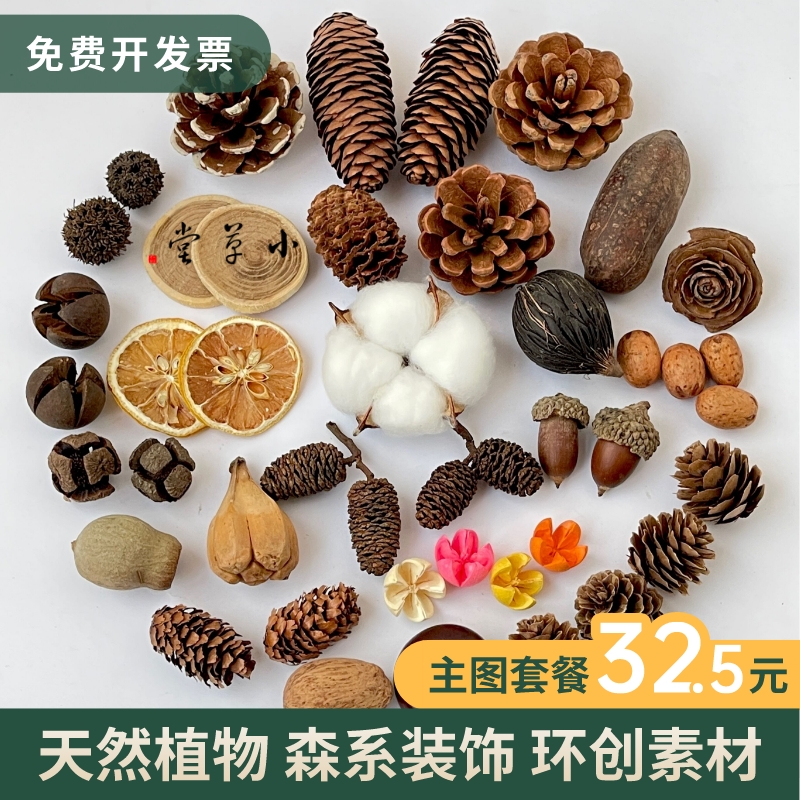 圣诞松果肉桂卷干花盒羊齿叶柠檬片干果蜡烛香薰DIY材料圣诞礼包