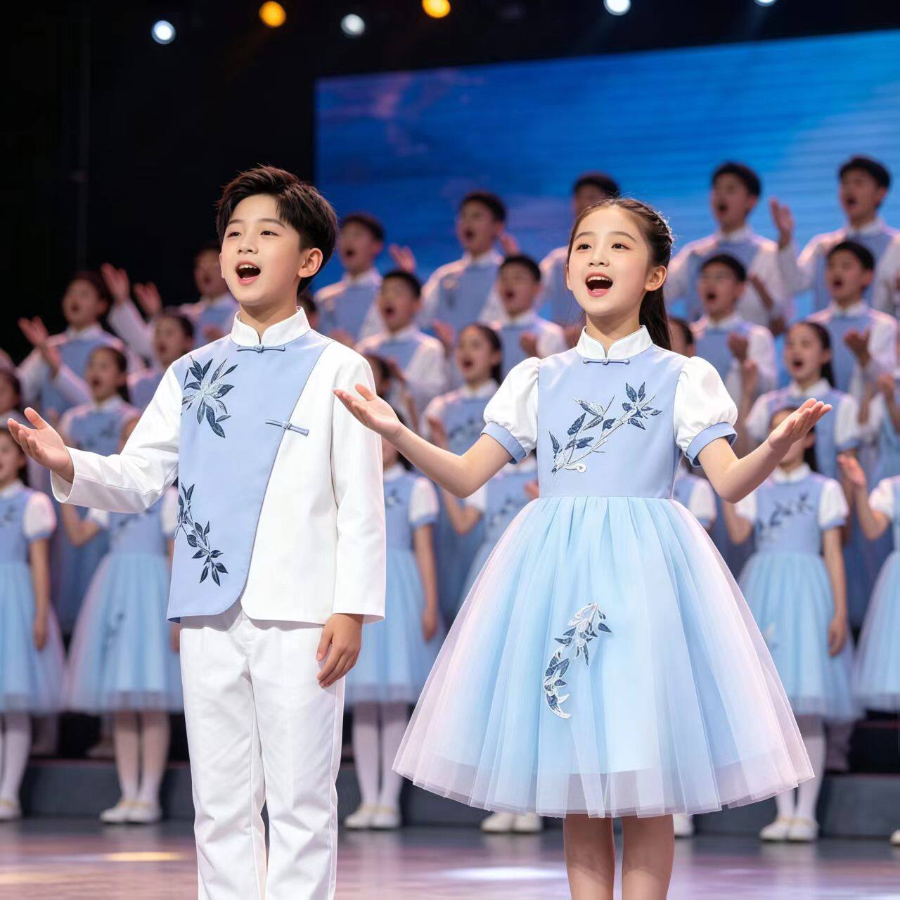 六一儿童合唱服装演出服男女童礼服中小学生表演朗诵纱裙舞蹈服装