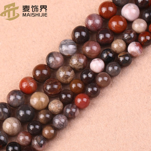 天然木化石散珠树化玉圆珠半成品玉珠子串珠配饰手工diy饰品材料