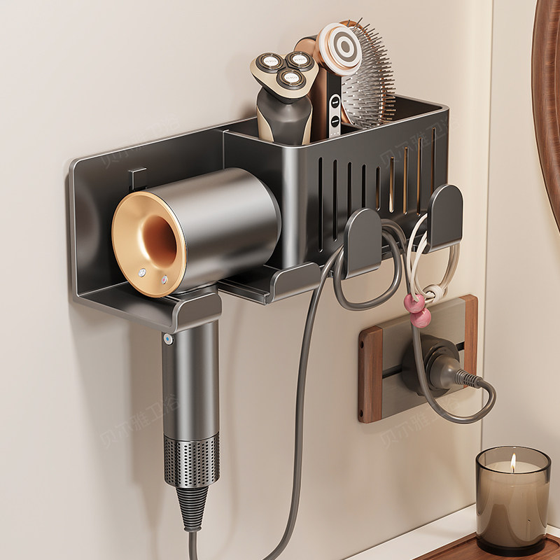 吹风机置物架卫生间免打孔电吹风支架浴室壁挂式风筒绕线收纳挂架