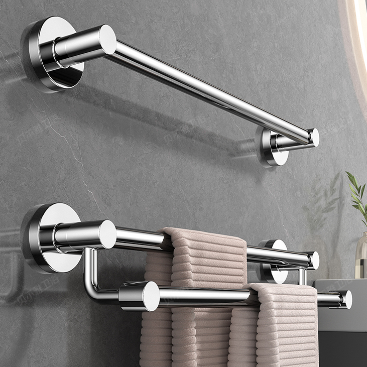 毛巾架加长毛巾杆浴室卫生间304不锈钢加厚免打孔单杆挂杆浴巾架