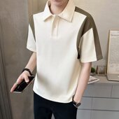 男士 夏季 拼接翻领短袖 高级感POLO衫 T恤上衣潮牌撞色休闲体恤男装